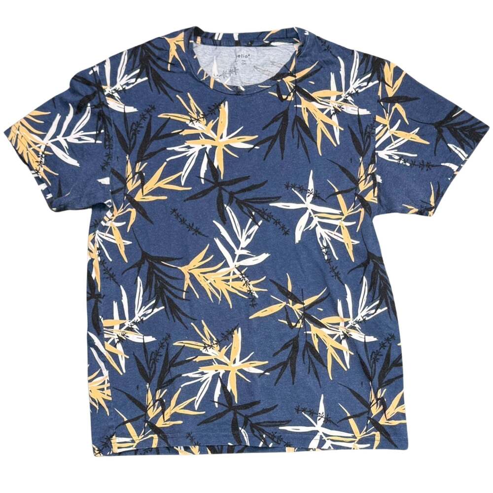 Celio* Men's Navy Blue Leaf Tropical Printed Crew Neck T-Shirt